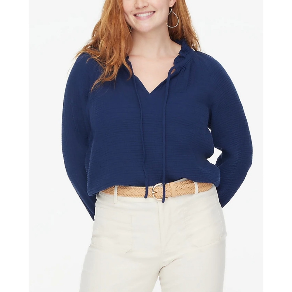 NWT J.Crew Factory Long-sleeve Gauze Tie-Neck Top Size S